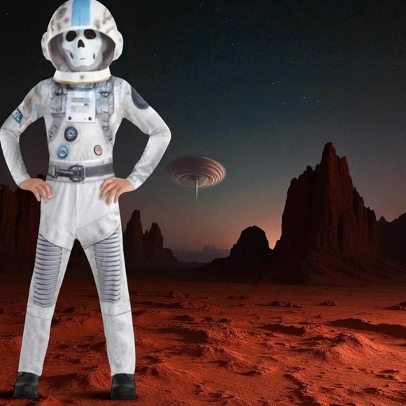 Zombie Skeleton Astronaut Costume Helmet Kids Space Suit Glow in dark 3 piece - Picture 2 of 11